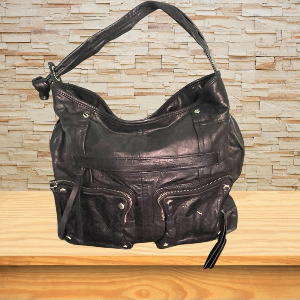 Junior Drake Black Leather Hobo Bag with Slouchy Design - Picture 2 of 16